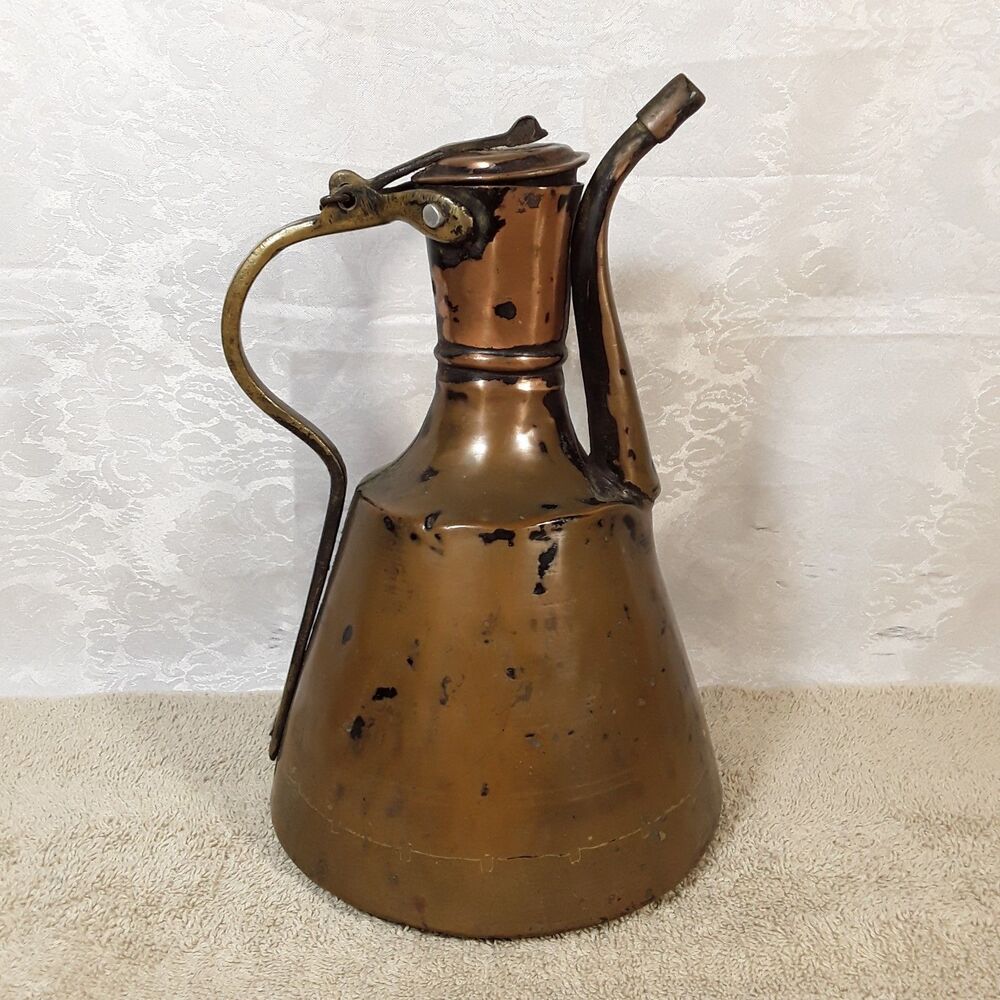 Antique 11" Copper Kettle, Turkish? Coffee Pot Tea Pot, Handmade Primitive, Old